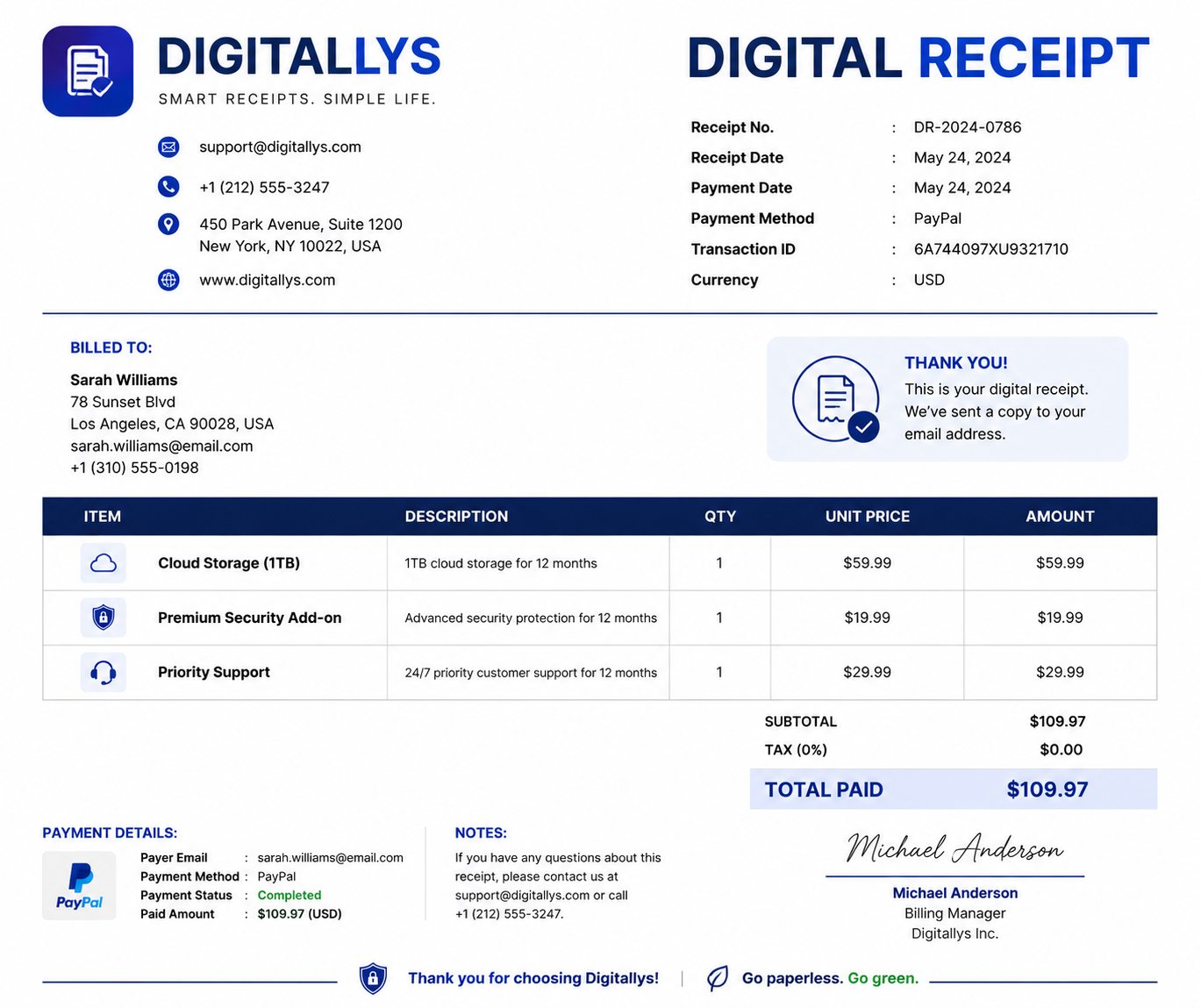 Digital Receipt