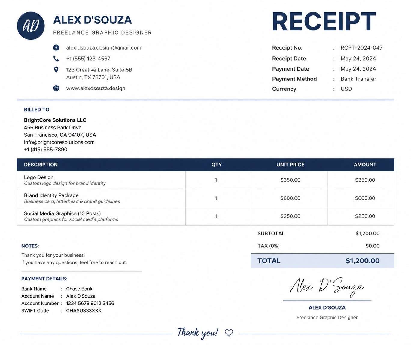 Freelancer Receipt